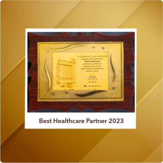 Best Healthcare Partner 2023 plaque from MGM Healthcare