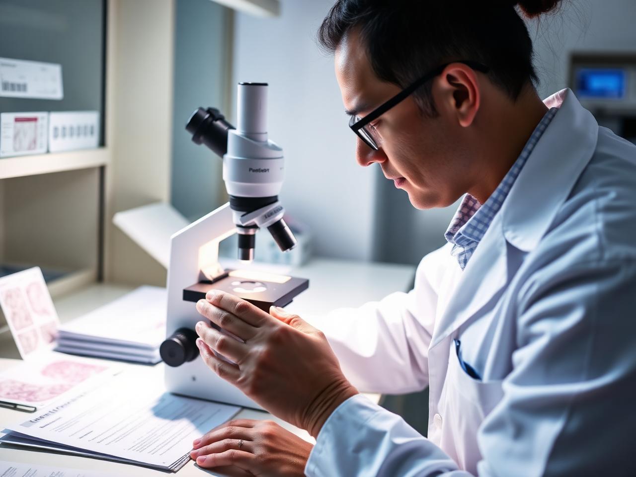Laboratory specialist examining surgical pathology