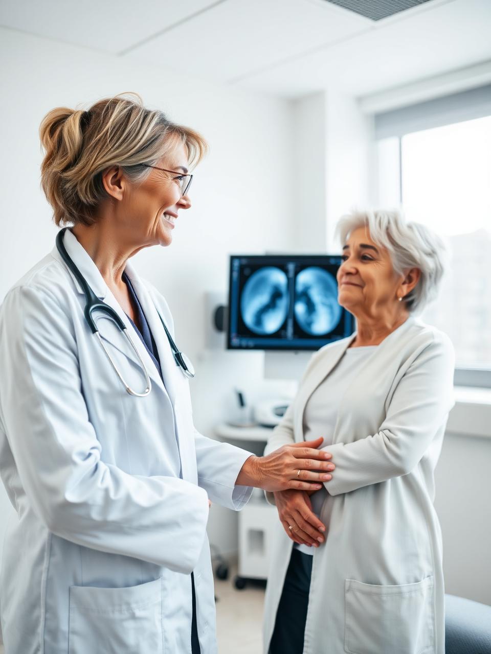 Senior breast surgeon consulting a patient about mastectomy options at a Medifly partner hospital